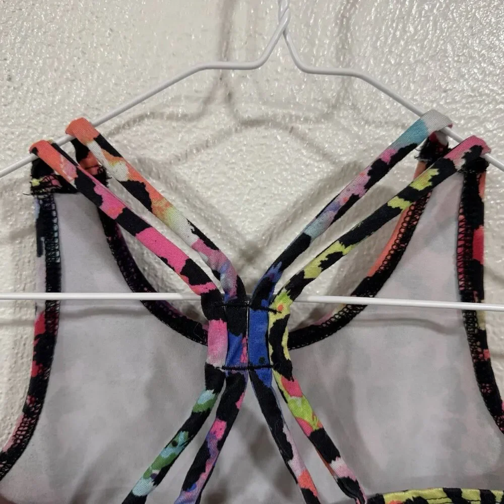 Rainbow Leopard Print Sports Bra Crop Top Criss Cross Back Athletic Neon